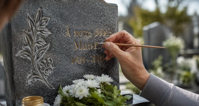 Restauration des inscriptions gravées sur une pierre tombale